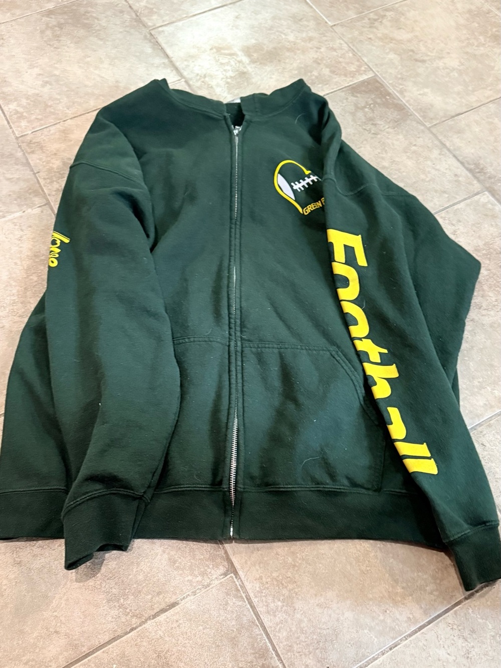 Fan Of City of Green Bay Football Yellow Heart Script Writing Zip Up Jacket XL